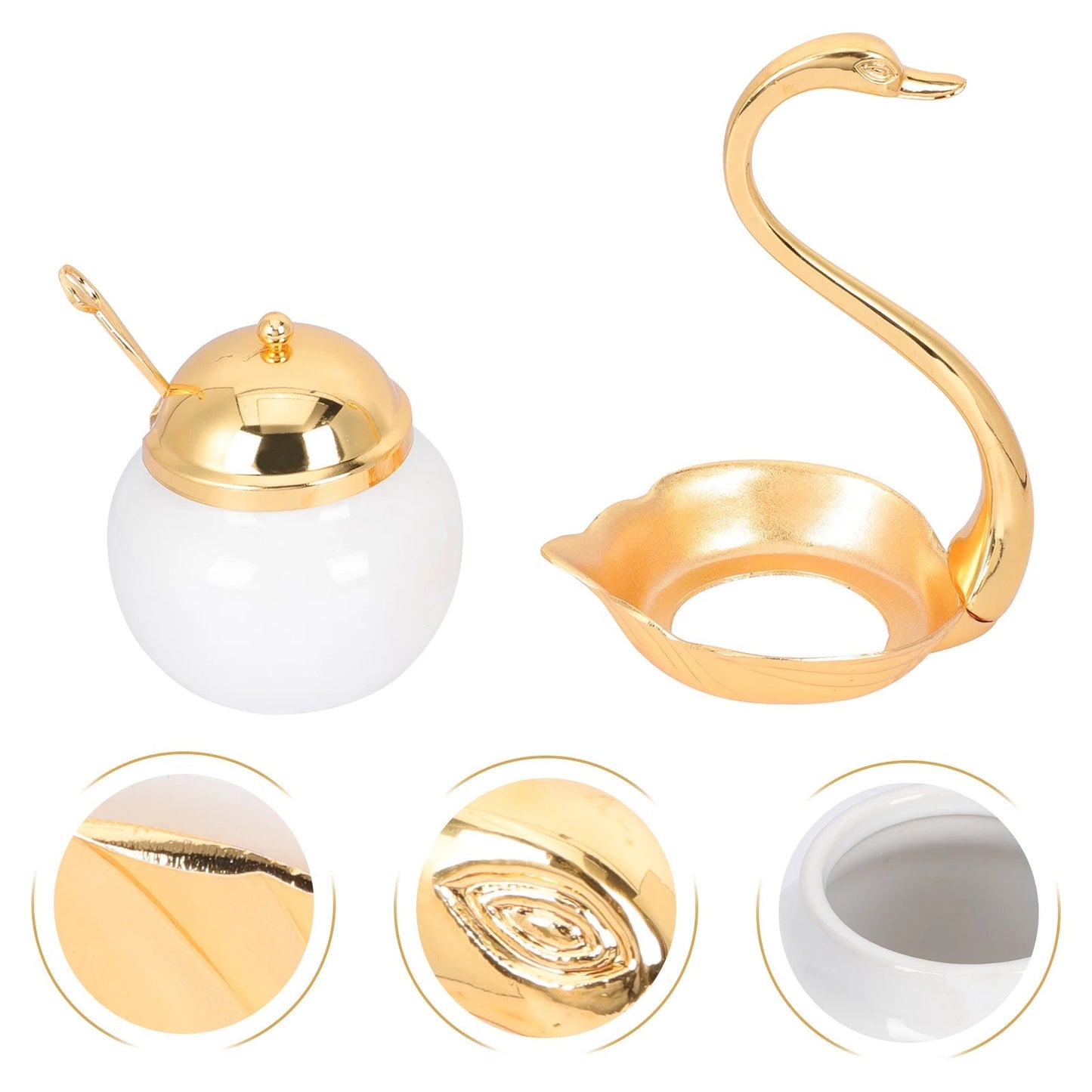 Aluminum Alloy Condiment Pot Seasoning Container Spice Glass Jar Salt Sugar Bowl Pepper Coffee Storage Organizer Swan Rack Set - REVEL.PK