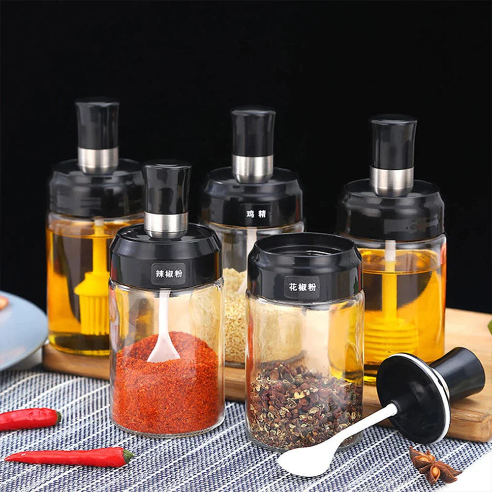250ml Kitchen Condiment Jar  Glass Seasoning Bottle With Spoon - REVEL.PK