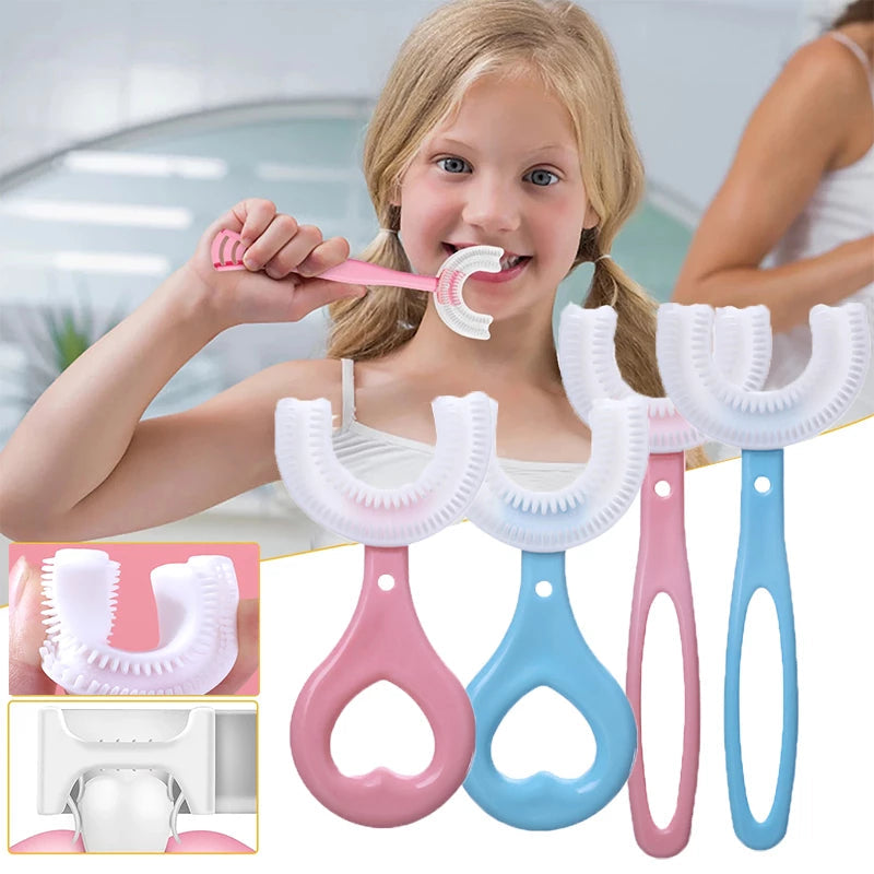 U Shaped Toothbrush for Kids – 360° Food Grade Soft Silicone Brush Head