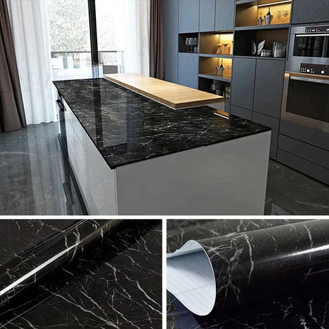 (Pack of 5) Self Adhesive Black Marble Sheet for Kitchen - Waterproof Anti Oil & Heat Resistant Wallpaper Sheet (2 Feet x 6.5 feet) - REVEL.PK