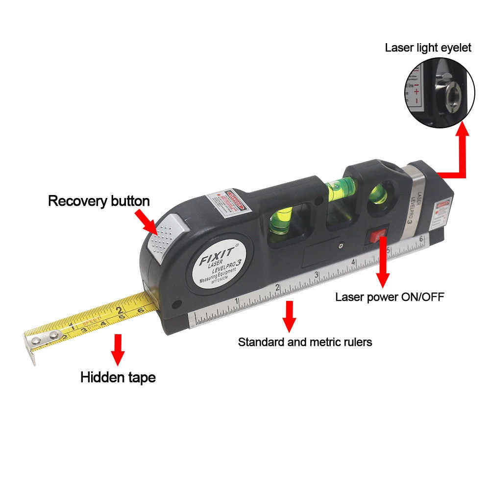 Professional 5-in-1 Laser Level with Ruler, Scale & Triple Spirit Level