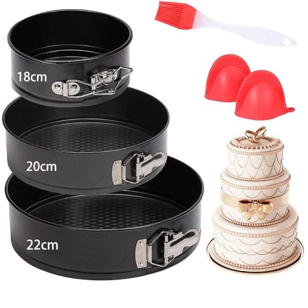 3 Pcs Set Round Shape Cake Pan Mould Teflon Non Stick Baking Can be Used in Microwave Oven Lockable Springform - REVEL.PK