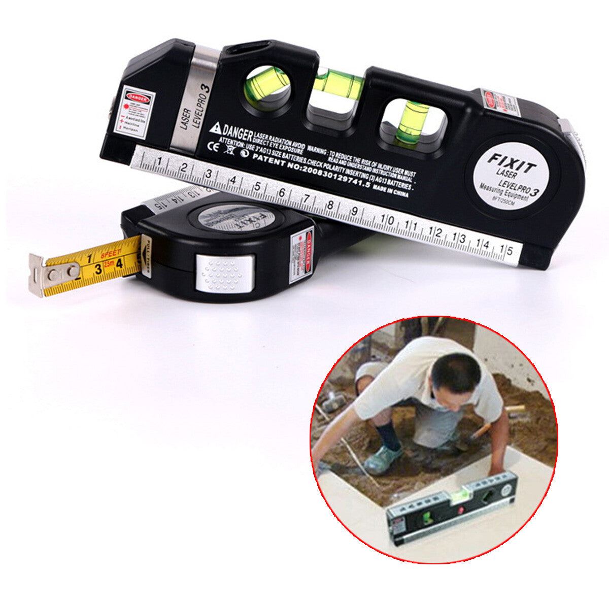 Professional 5-in-1 Laser Level with Ruler, Scale & Triple Spirit Level