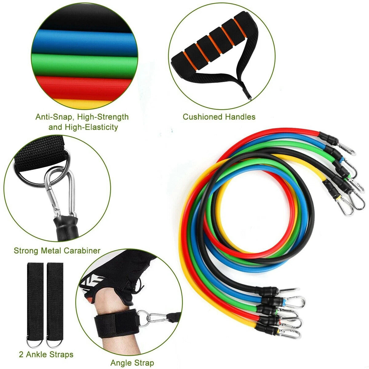 11Pcs Fitness Resistance Bands Set (WITH FREE HOME DELIVERY)