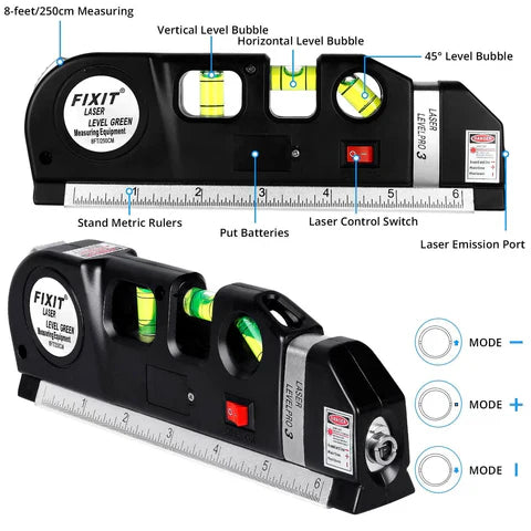 Professional 5-in-1 Laser Level with Ruler, Scale & Triple Spirit Level