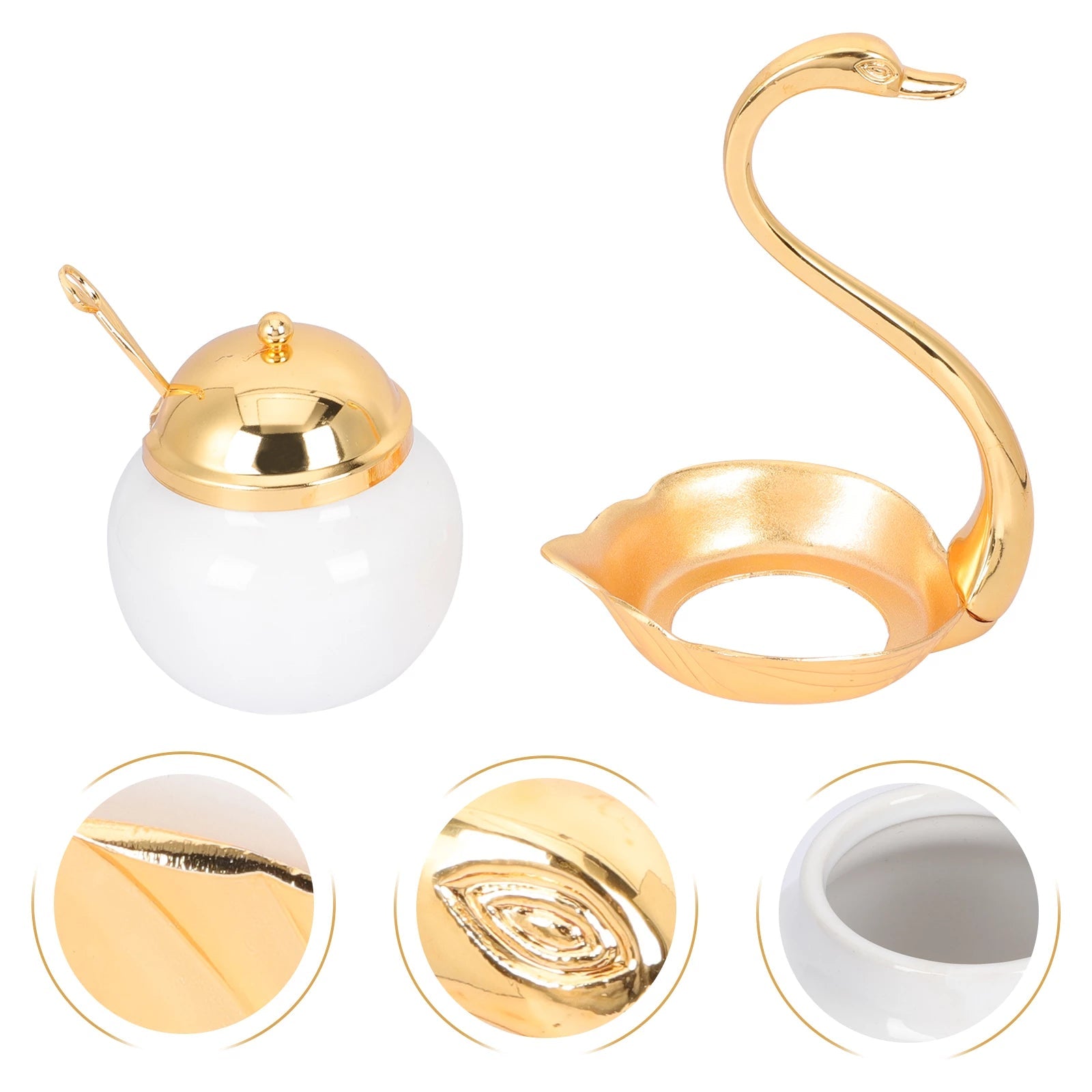 Aluminum Alloy Condiment Pot Seasoning Container Spice Glass Jar Salt Sugar Bowl Pepper Coffee Storage Organizer Swan Rack Set - REVEL.PK