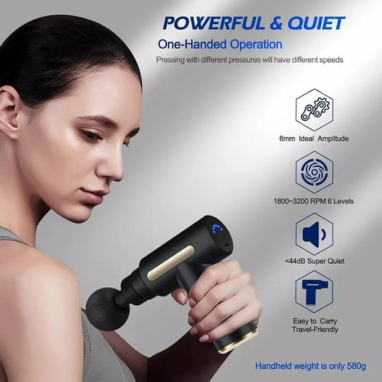 |FREE DELIVERY| Mini Massage Gun, 4 Heads, 6 Levels & LCD Display
