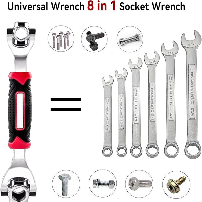 🔧 8-in-1 Universal Socket Wrench – 360° Rotating Tool