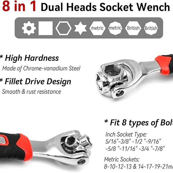🔧 8-in-1 Universal Socket Wrench – 360° Rotating Tool