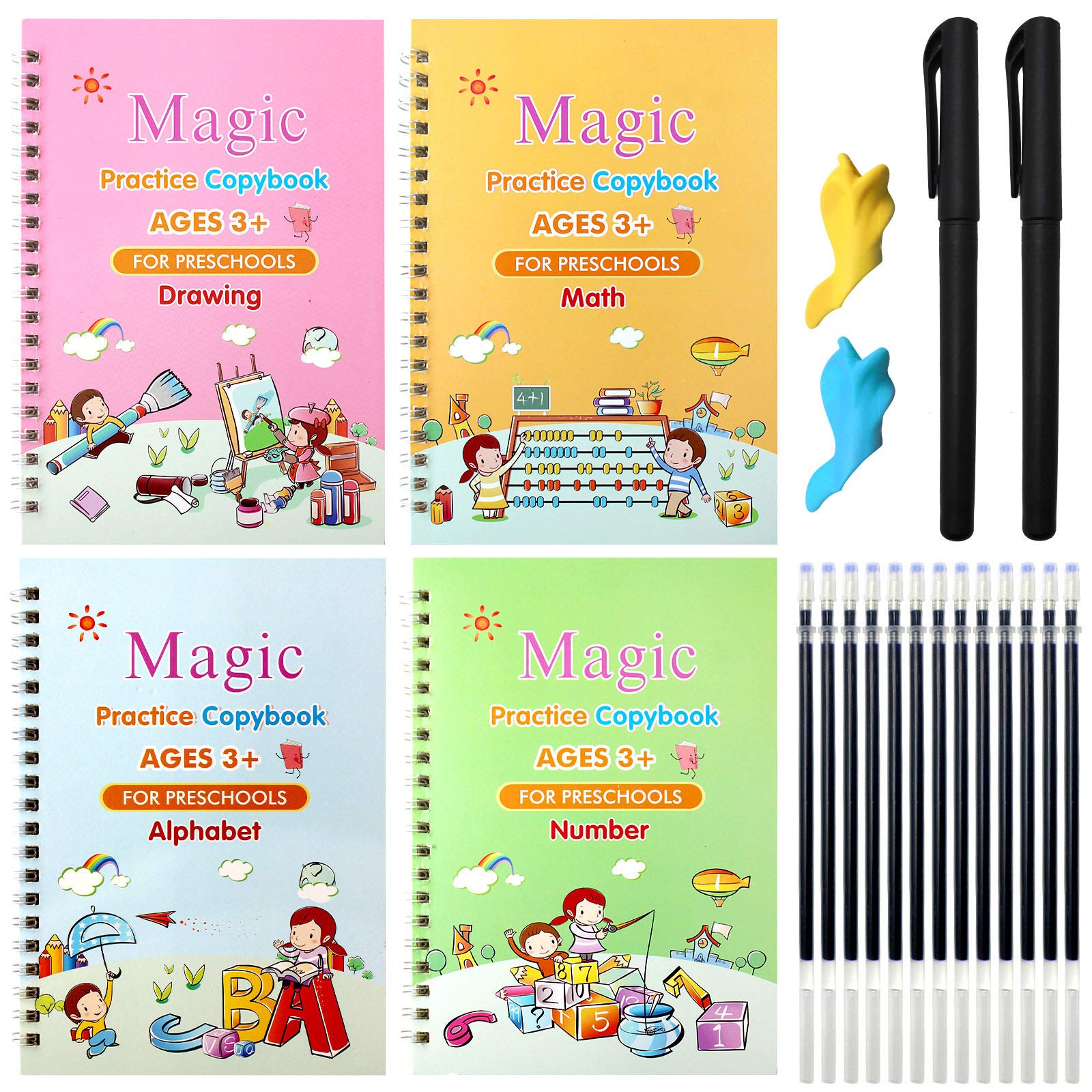 (Pack of 4) Preschools Magic Practice Workbook - Copybook for Kids, Children Reusable Handwriting Practice Copy Books for Letter Writing