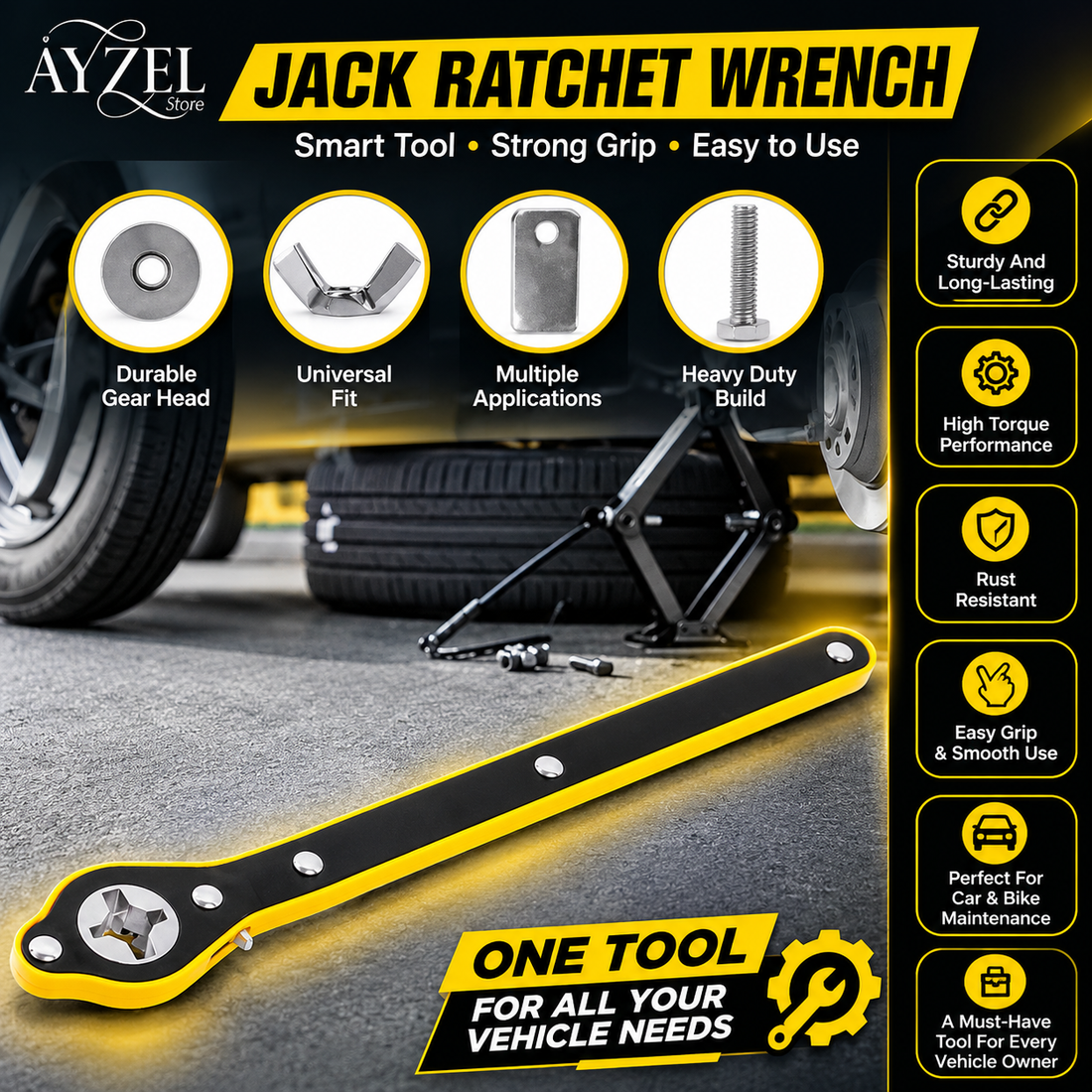 |FREE DELIVERY| Universal Car Jack Ratchet Wrench 360° Swivel Tool