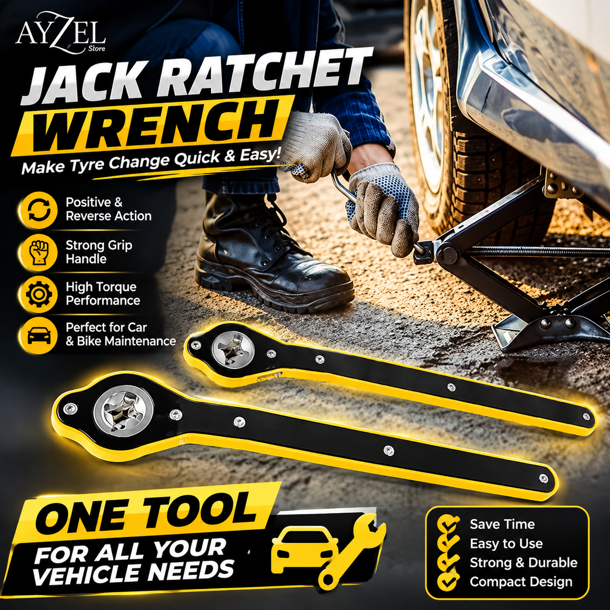 |FREE DELIVERY| Universal Car Jack Ratchet Wrench 360° Swivel Tool