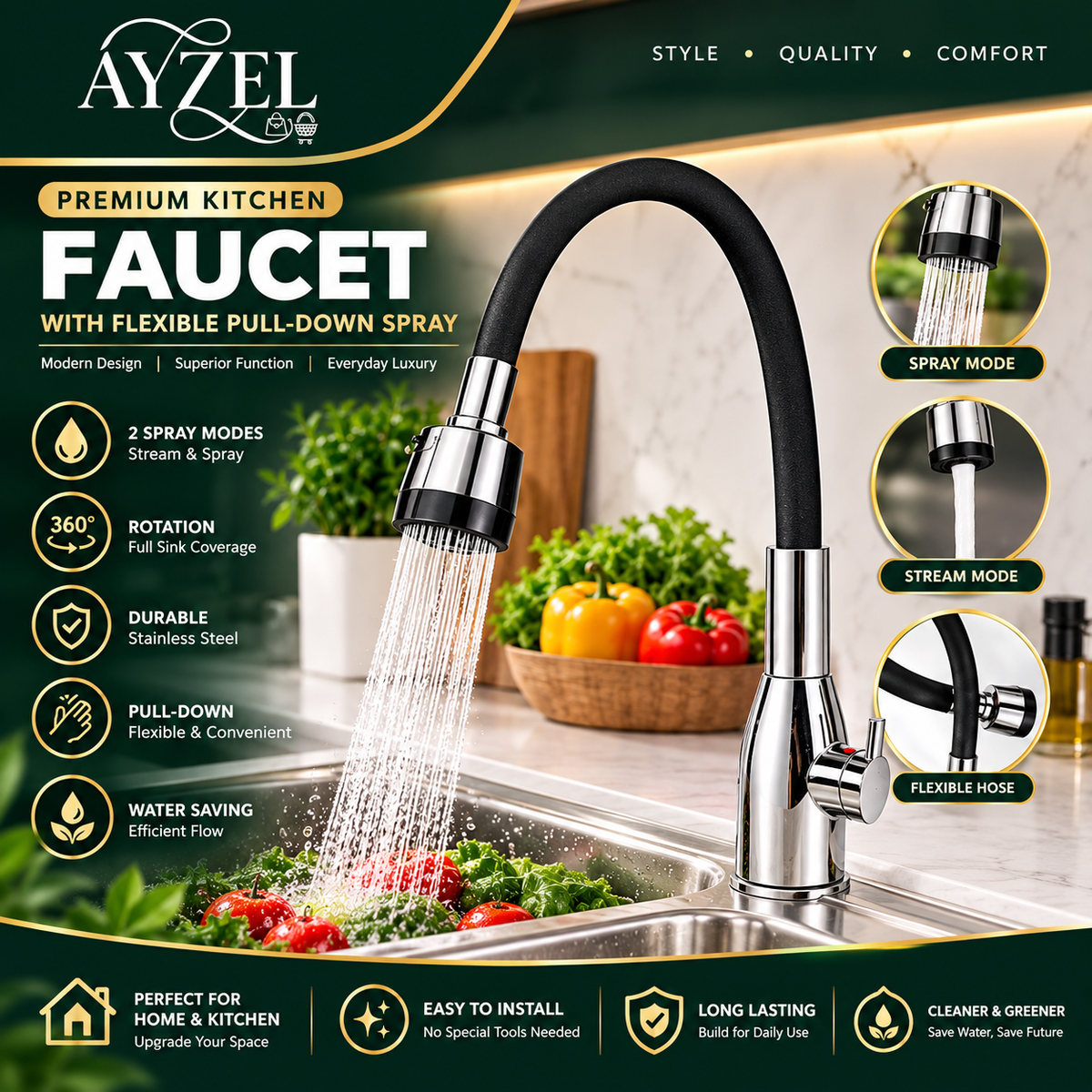 |FREE DELIVERY| 360° Bendable Silicone Tap Extension Faucet Nozzle – Soft & Shower water