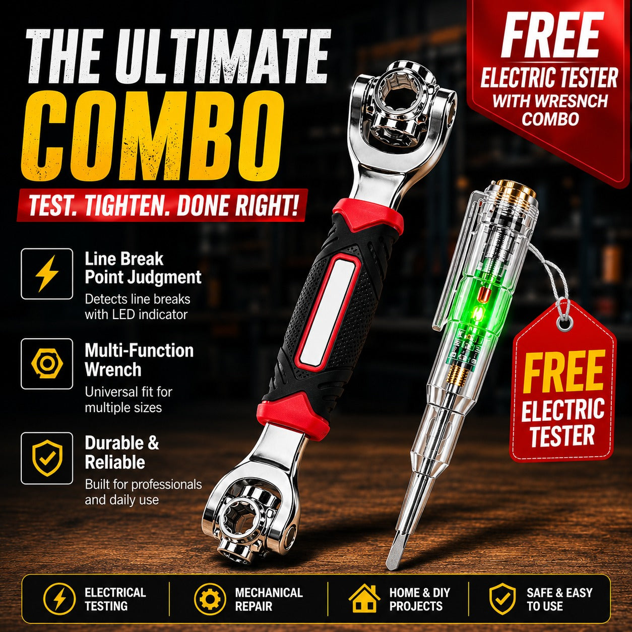 (Free Delivery)8 in 1 360°Wrench Tool Combo with Free Tester