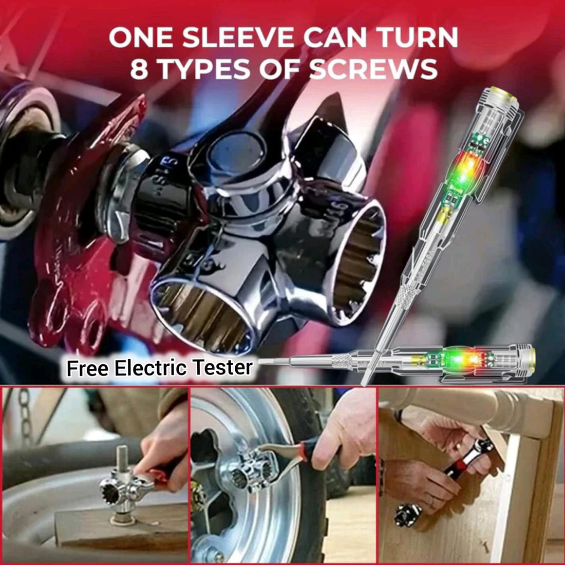 (Free Delivery)8 in 1 360°Wrench Tool Combo with Free Tester