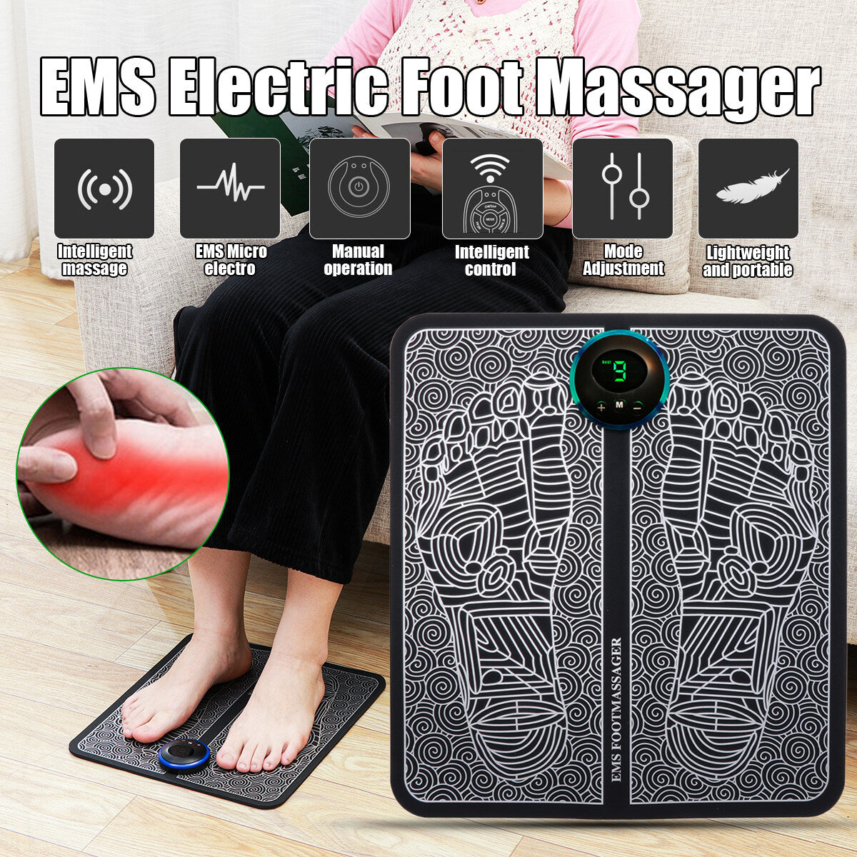 Rechargeable Portable EMS Electric Foot Massage Pad Feet Simulator ...