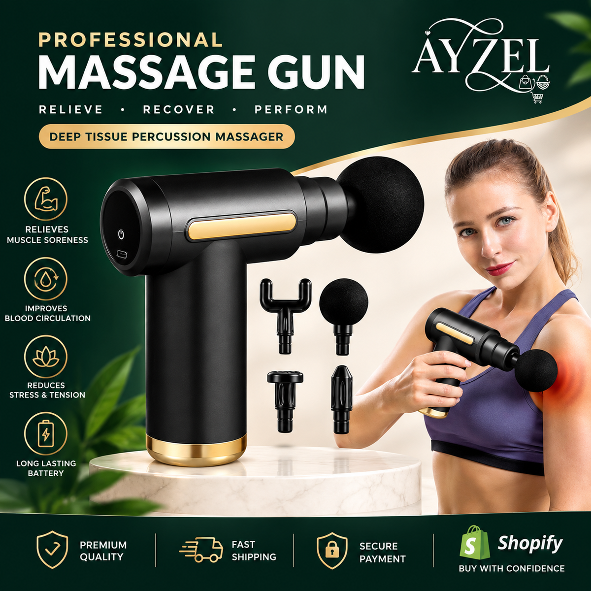 |FREE DELIVERY| Mini Massage Gun, 4 Heads, 6 Levels & LCD Display
