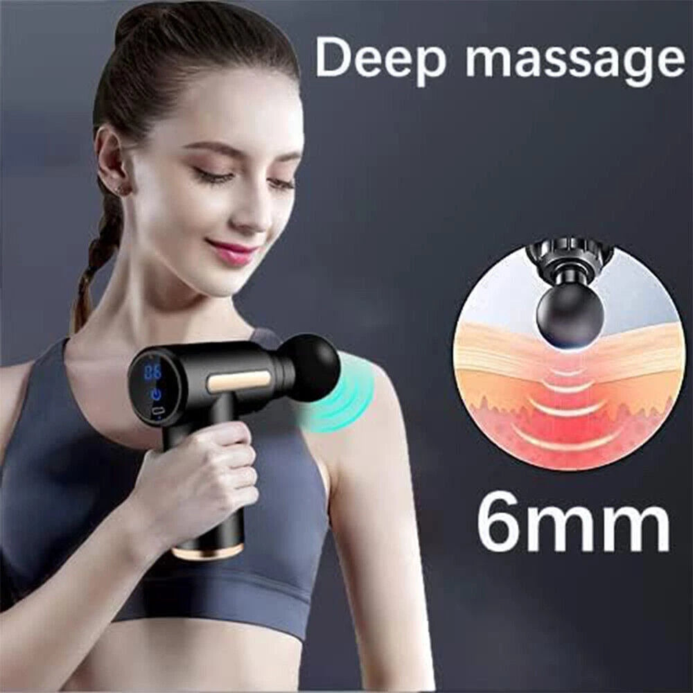 |FREE DELIVERY| Mini Massage Gun, 4 Heads, 6 Levels & LCD Display