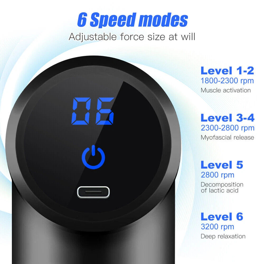 |FREE DELIVERY| Mini Massage Gun, 4 Heads, 6 Levels & LCD Display